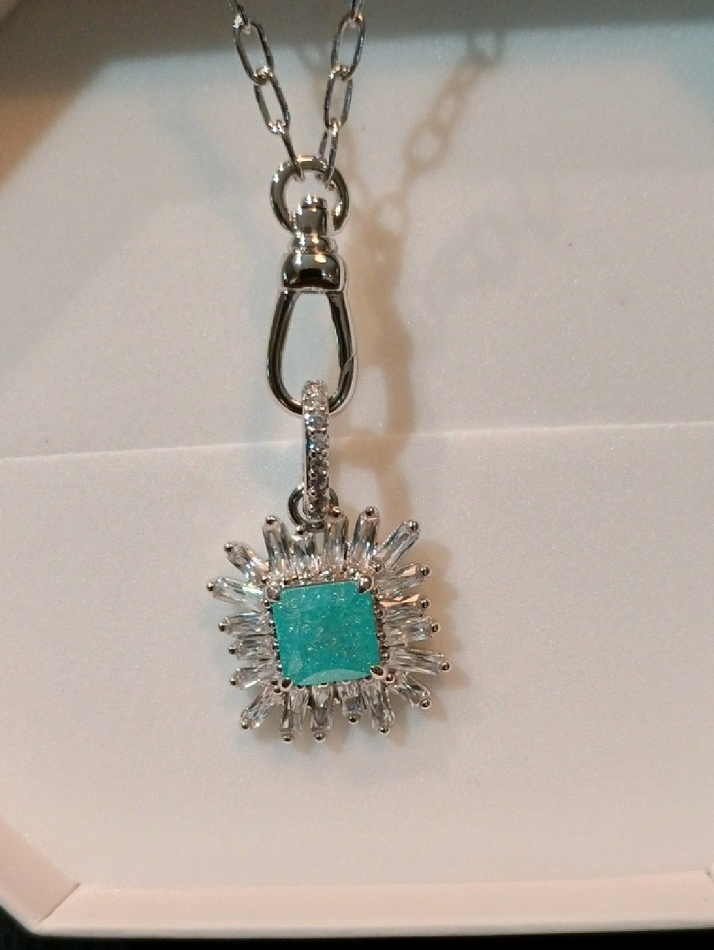 bp Turquoise Square Halo Pendant Necklace with Silver Tone